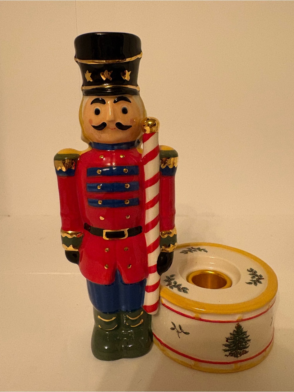 Spode Red, Blue and Green Nutcracker Candle Holder with Gold Accents